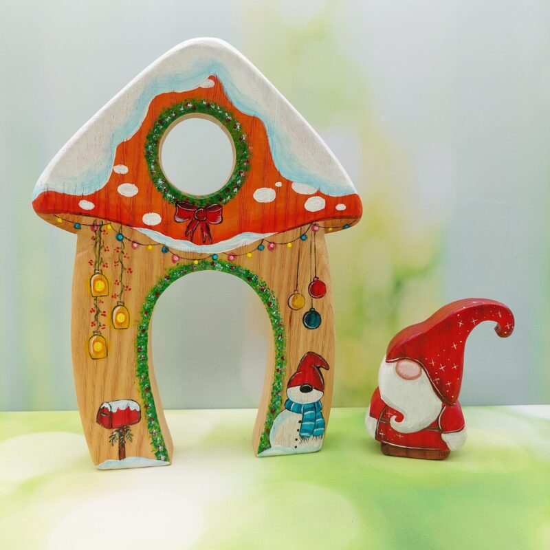 Double-sided Christmas Mushroom House with Gnome / One-of-a-kind
