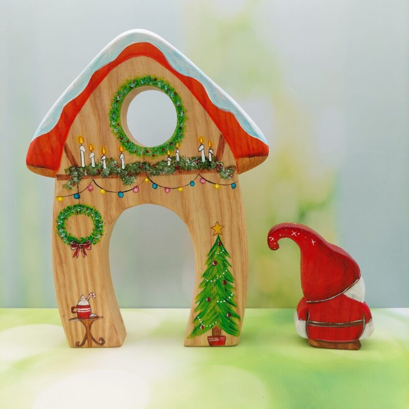 Double-sided Christmas Mushroom House with Gnome / One-of-a-kind - Image 3