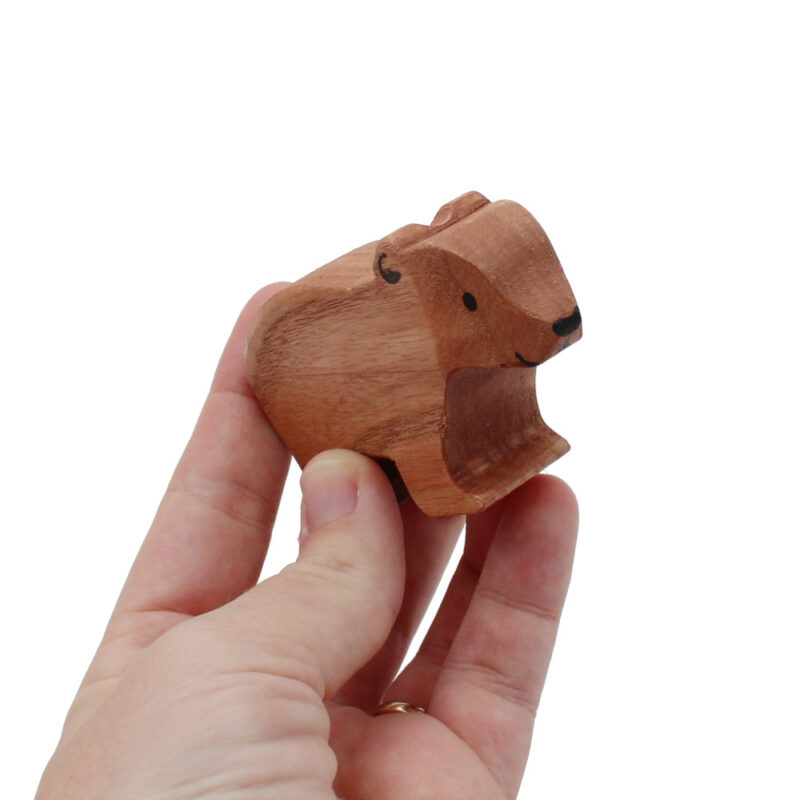 Brown Bear Wooden Figure Cub In Hand