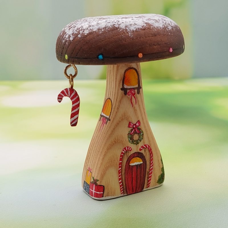 Christmas Candy Cane Single Stem Mushroom House HR - by Good Shepherd Toys