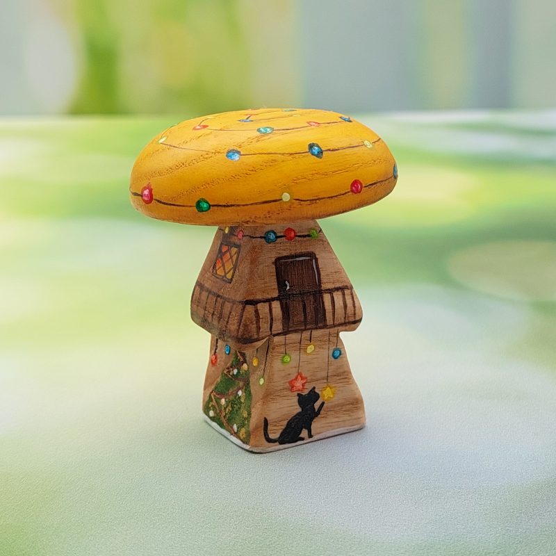 Christmas Cat Single Stem Mushroom House HR - by Good Shepherd Toys