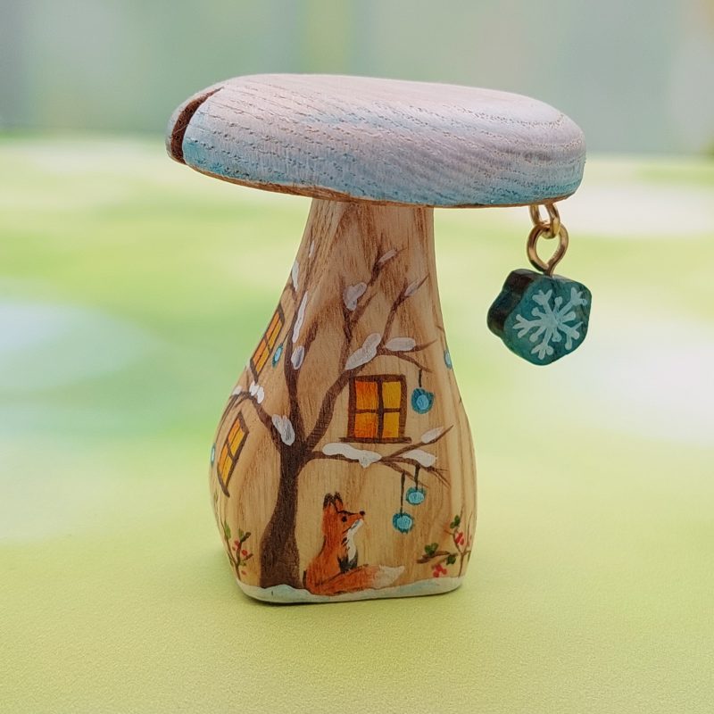 Christmas Foxy Snowflake Single Stem Mushroom House HR - by Good Shepherd Toys