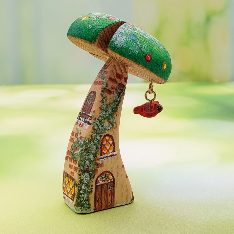 Christmas Hanging Cardinal Single Stem Mushroom House HR - by Good Shepherd Toys