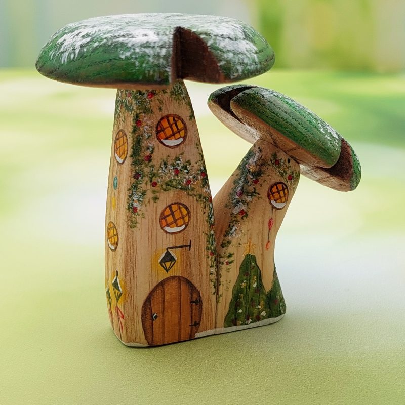 Christmas Holly and Mistletoe Double Stem Mushroom House HR - by Good Shepherd Toys