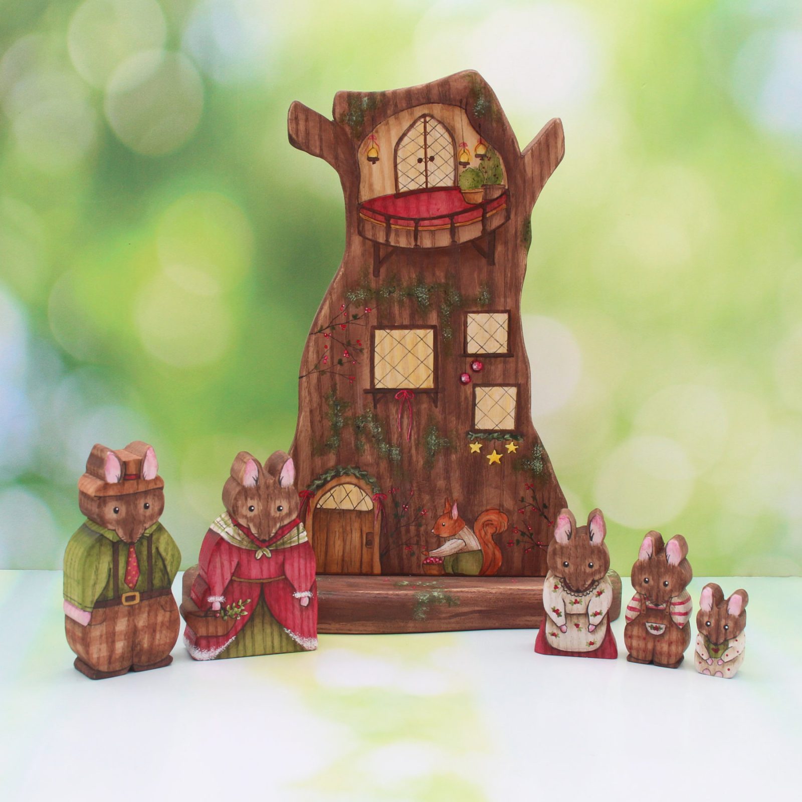 Christmas Mouse Family and Treehouse Set - by Good Shepherd Toys