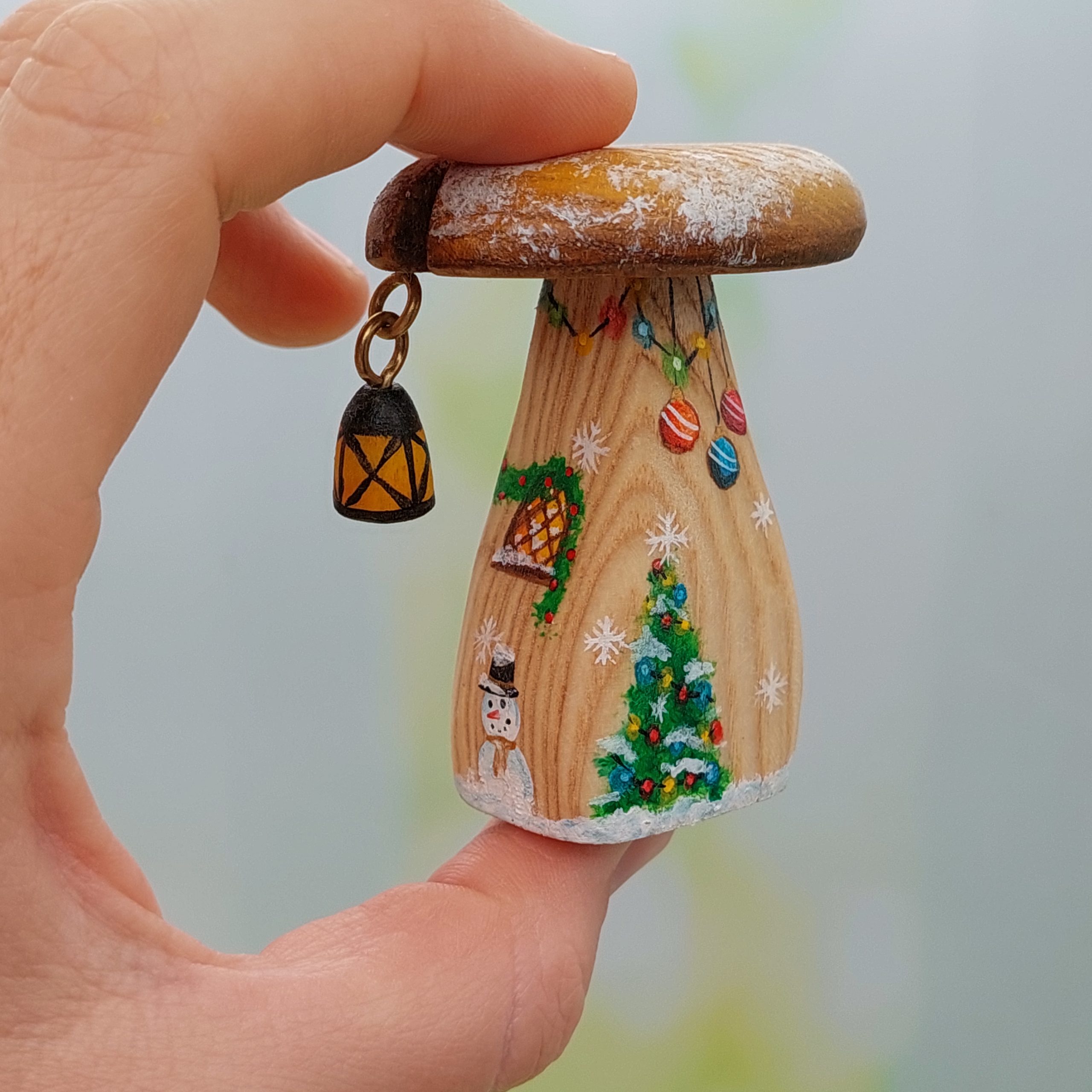 Christmas Snowflake Lantern Single Stem Mushroom House in Hand HR - by Good Shepherd Toys