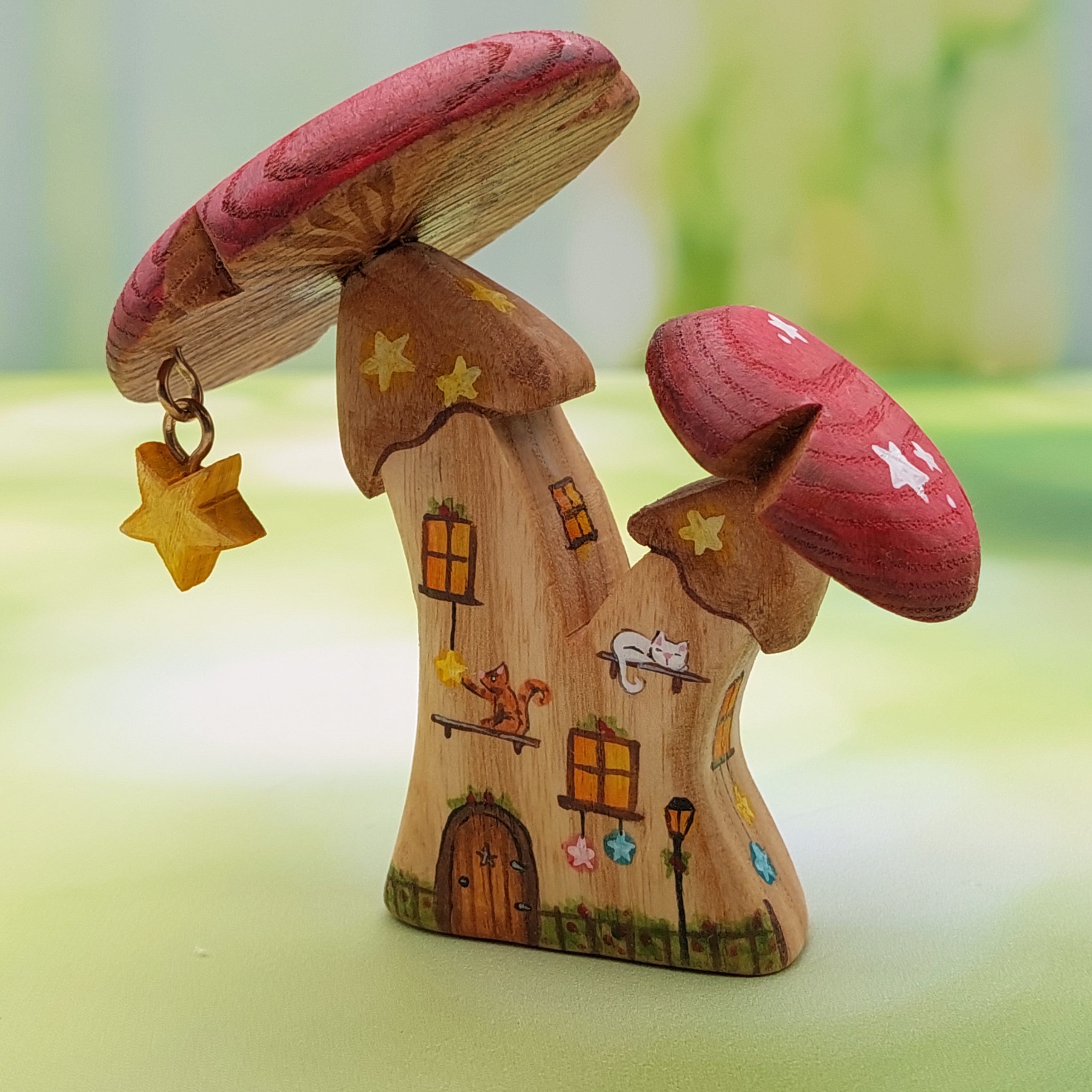 Christmas Starry Cats Double Stem Mushroom House HR - by Good Shepherd Toys