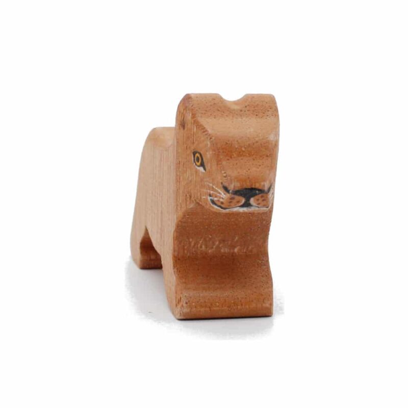Lion Cub Playing Wooden Figure Front View