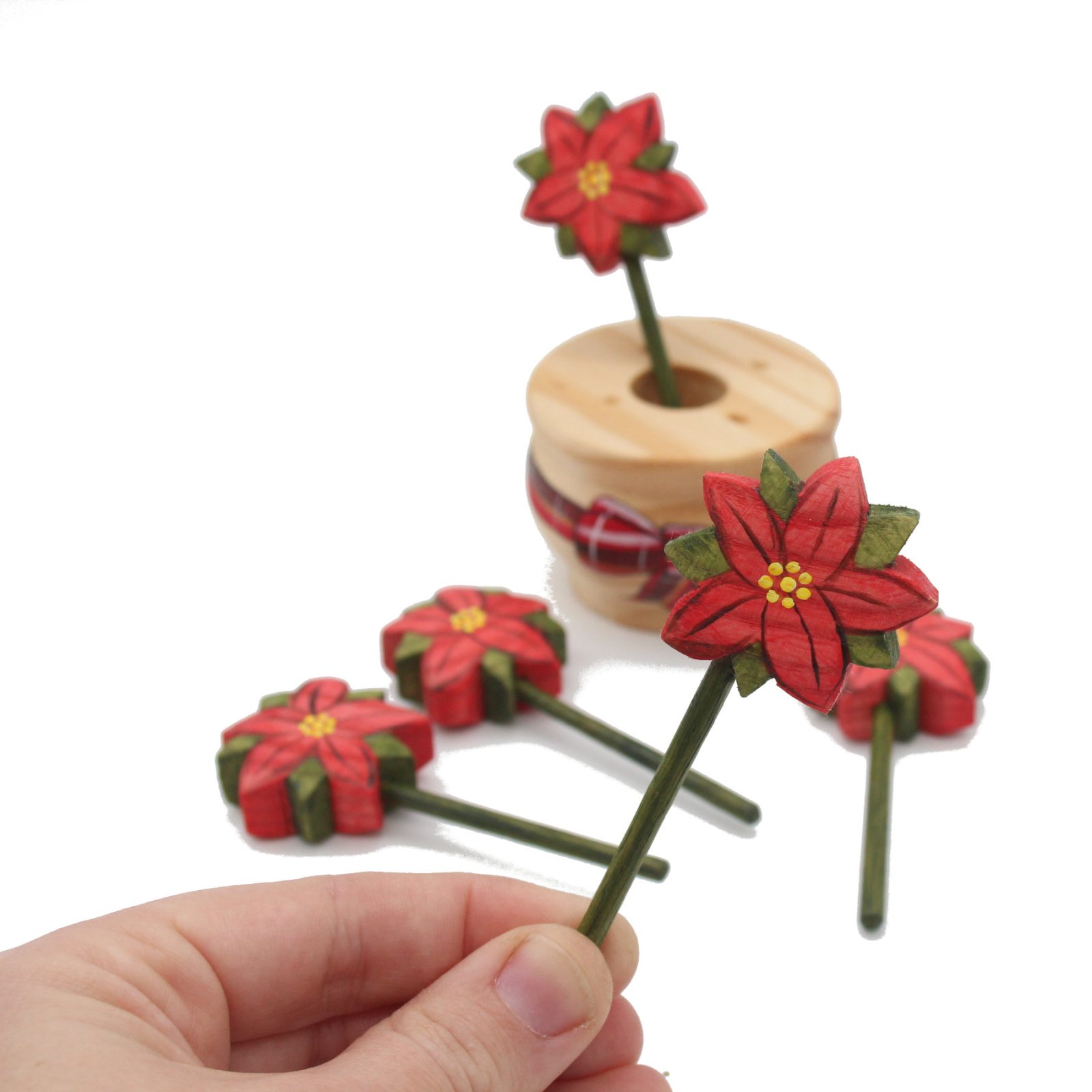 Miniature Wooden Poinsiette Flowers in Pot in Hand - by Good Shepherd Toys